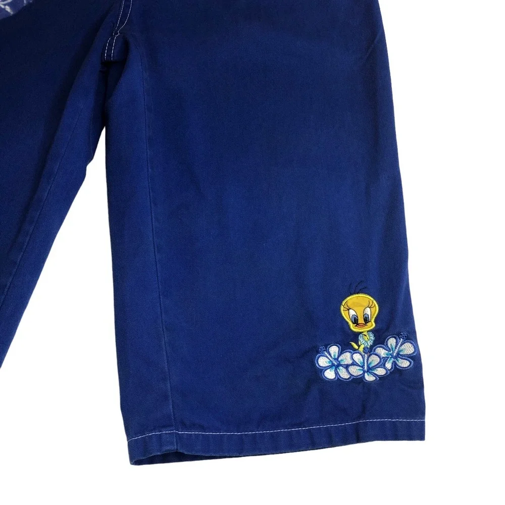Vintage Y2K Looney Tunes Tweety Bird Bermuda Shorts Girls XL Blue Embroidered